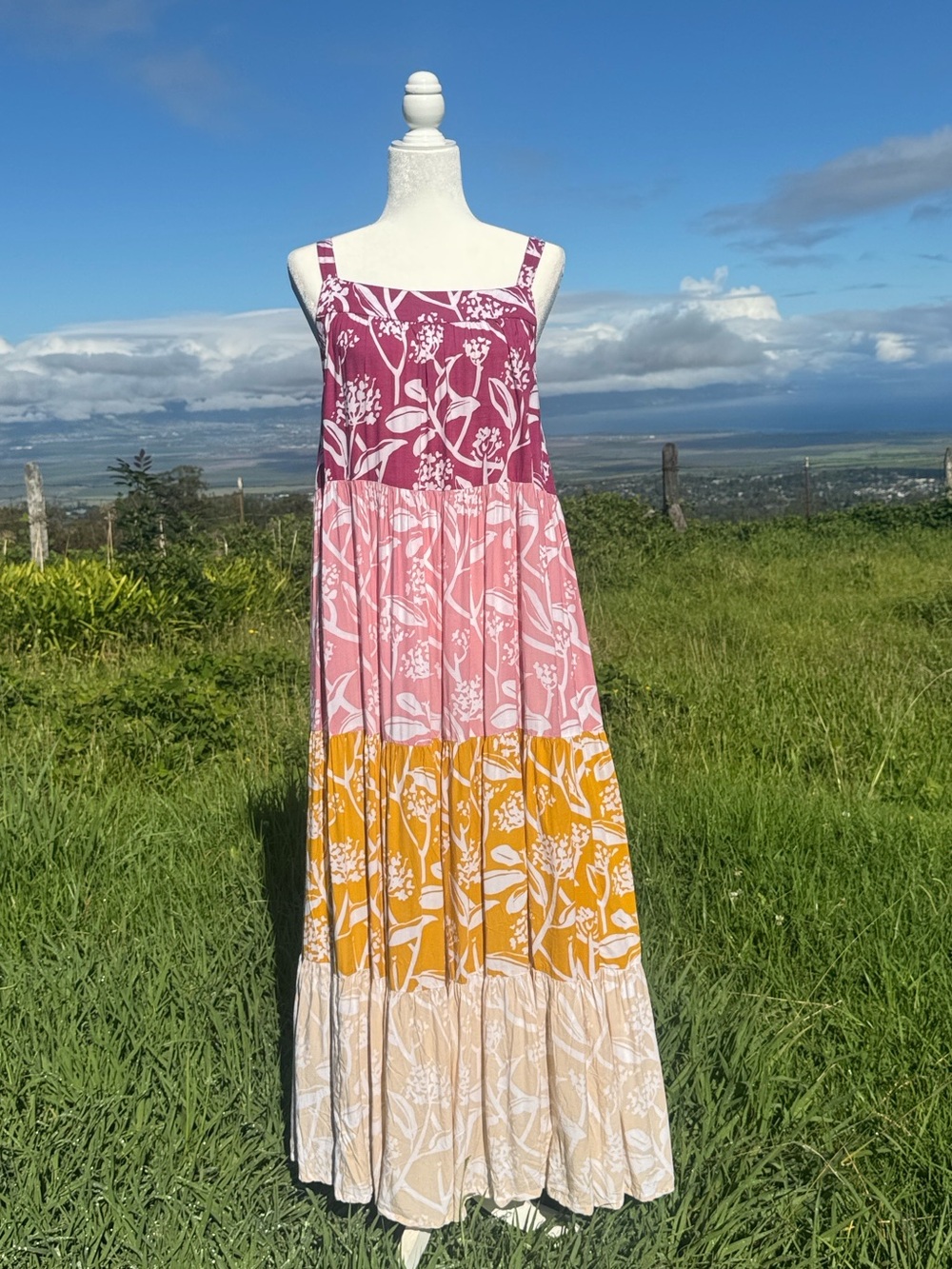 Balizen Strapy Ruffle Floral Flowy Tropical Maxi  Dress M/L